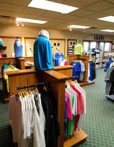 Apparel and gear is on display inside the Falcon Lakes Golf Club shop.