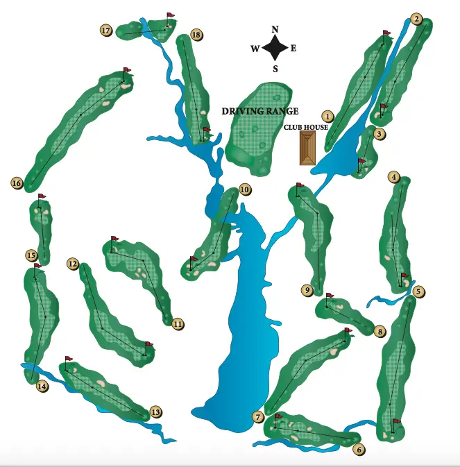 A map of the holes at Falcon Lakes Golf Course.