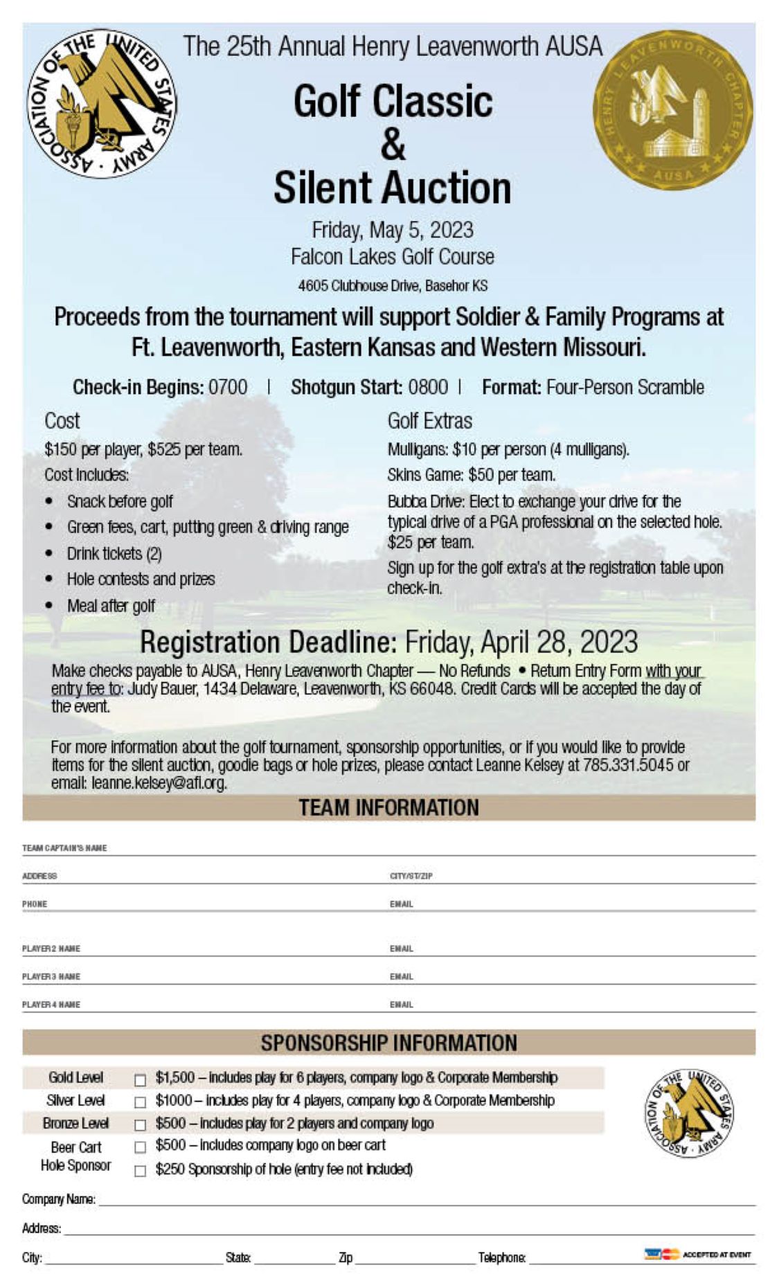 A flyer for The 25th Annual Henry Leavenworth AUSA Golf Classic & Silent Auction.