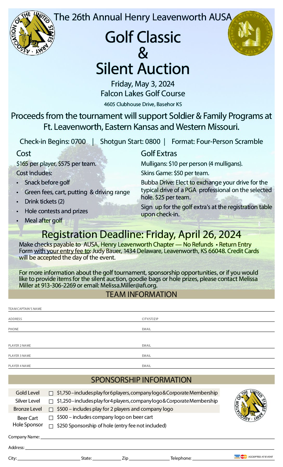 A flyer for The 25th Annual Henry Leavenworth AUSA Golf Classic & Silent Auction.