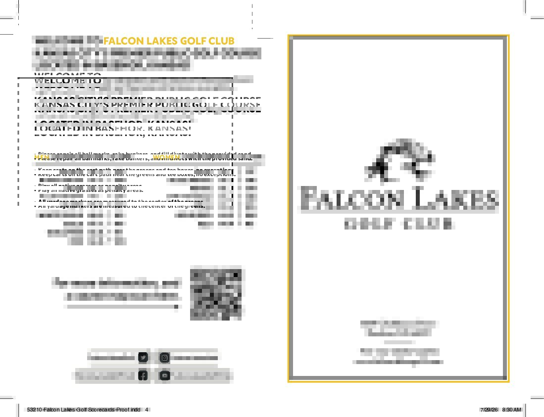 The scorecard for Falcon Lakes Golf Course.